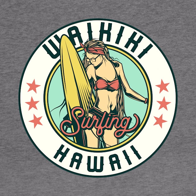 Vintage Surfing Badge for Waikiki, Hawaii by SLAG_Creative